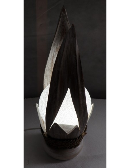 Lampada abatjour in cocco con sfera di cotone bianca cm 10x18x40h