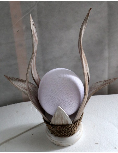Lampada abatjour in cocco con sfera di cotone bianca cm 10x18x40h