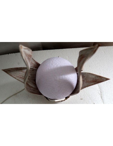 Lampada abatjour in cocco con sfera di cotone bianca cm 10x18x40h