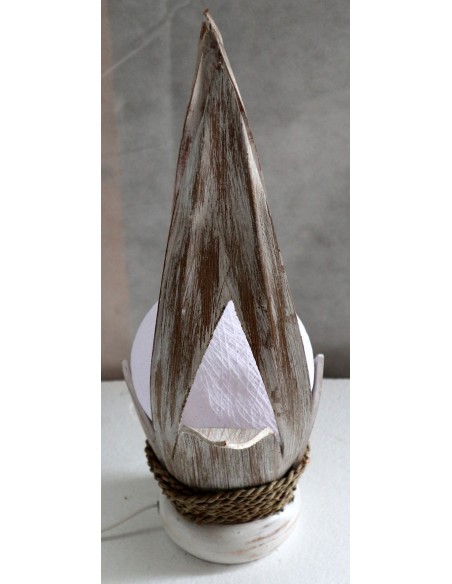 Lampada abatjour in cocco con sfera di cotone bianca cm 10x18x40h