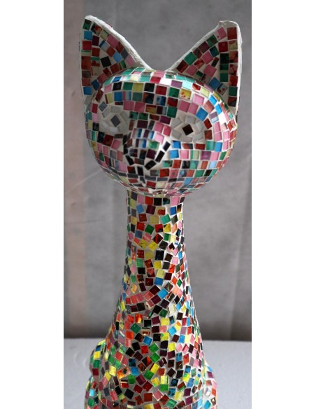 Lampada abatjour gatto cm 60 in resina e mosaico di vetro multicolor gattino da tavolo