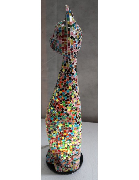 Lampada abatjour gatto cm 60 in resina e mosaico di vetro multicolor gattino da tavolo