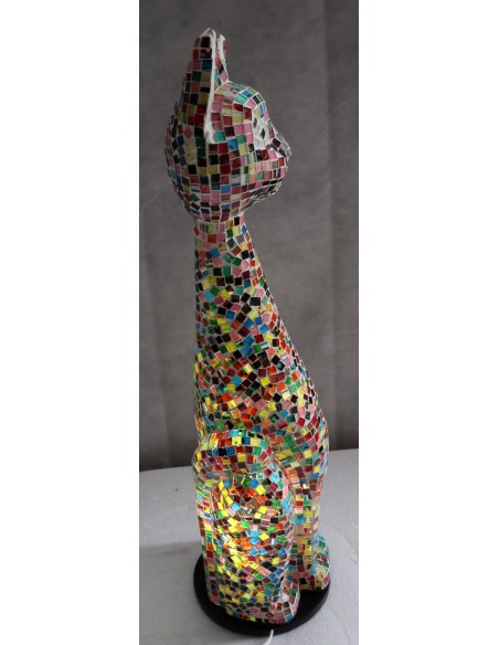Lampada abatjour gatto cm 60 in resina e mosaico di vetro multicolor gattino da tavolo