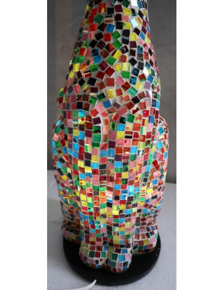 Lampada abatjour gatto cm 60 in resina e mosaico di vetro multicolor gattino da tavolo