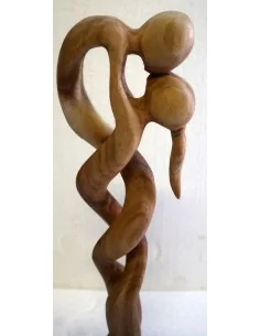 Statua di Amanti bacio scultura il legno massello noce... 2