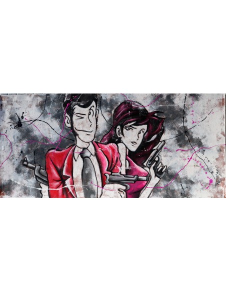 Quadro Lupin III cm 150x70 con Margot Fujiko tela letto pop art moderno arredo