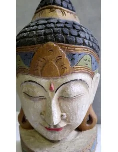 Testa di Buddha in legno decorata e dipinta a mano cm 50h 2