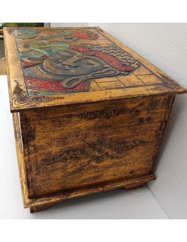Baule cassapanca in legno di albesia con volto...