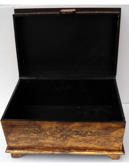 Baule cassapanca in legno di albesia con volto di Buddha color oro cm 60x40x35