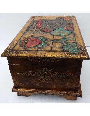 Baule cassapanca in legno di albesia con volto...