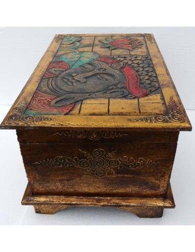 Baule cassapanca in legno di albesia con volto...