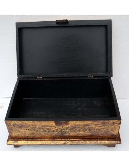 Baule cassapanca in legno di albesia con volto di Buddha color oro cm 50x30x25