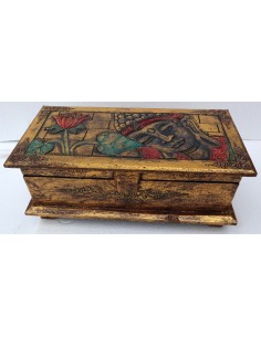 Baule cassapanca in legno di Albesia con volto di Buddha...