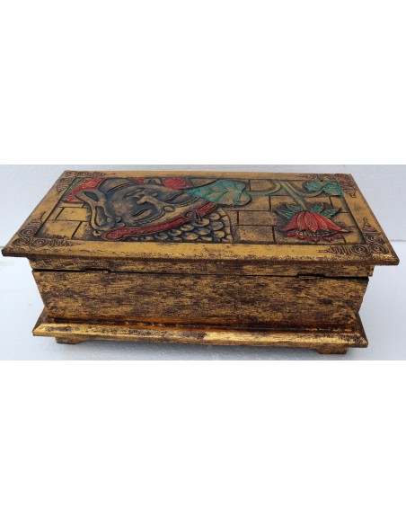Baule cassapanca in legno di Albesia con volto di Buddha color o oro cm 40x25x20