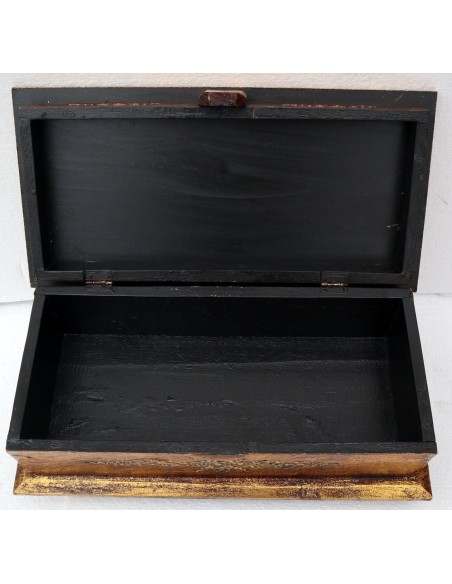 Baule cassapanca in legno di Albesia con volto di Buddha color o oro cm 40x25x20