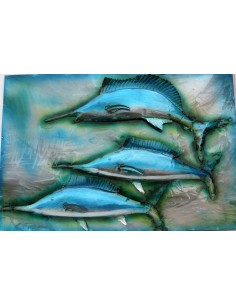 Quadro dipinto in metallo a rilievo con Marlin pesci cm...