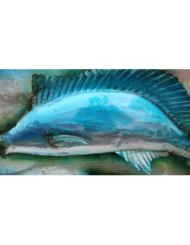 Quadro dipinto in metallo a rilievo con Marlin...