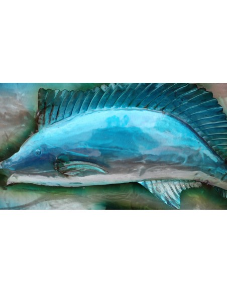 Quadro dipinto in metallo a rilievo con Marlin pesci cm 120x80 azzurro