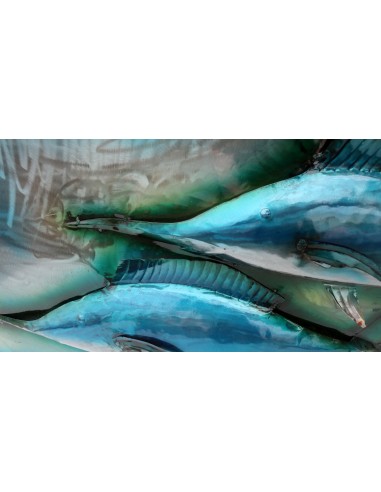 Quadro dipinto in metallo a rilievo con Marlin...