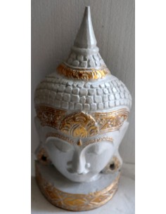 Testa di Buddha in legno decorata e dipinta a mano cm...