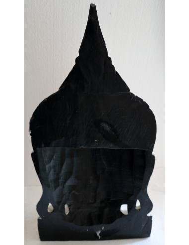 Testa di Buddha in legno decorata e dipinta a...