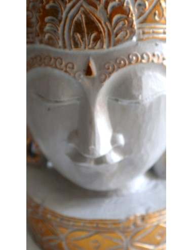 Testa di Buddha in legno decorata e dipinta a...