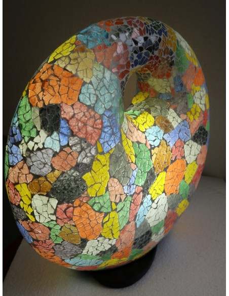 Lampada da tavolo sferica a ciambella in resina e mosaico multicolor icm 35x35x10