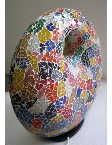 Lampada da tavolo sferica a ciambella in resina e mosaico multicolor icm 35x35x10