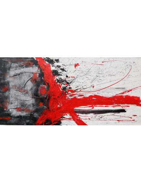 Quadro astratto cm 150x70 sfondo grigio rosso bianco testata letto pop art moderno arredo dipinto
