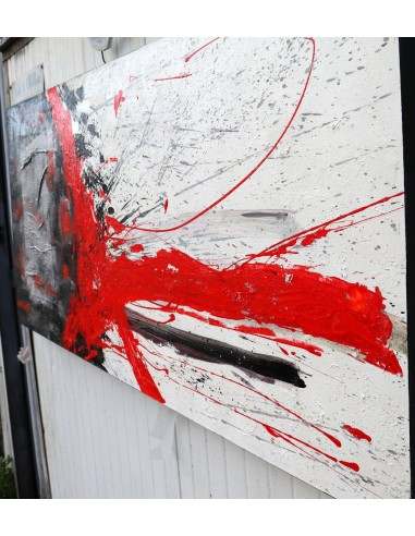 Quadro astratto cm 150x70 sfondo grigio rosso...