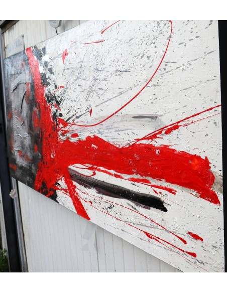 Quadro astratto cm 150x70 sfondo grigio rosso bianco testata letto pop art moderno arredo dipinto