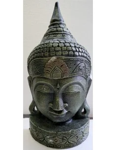 Testa di Buddha in legno decorata e dipinta a mano cm...