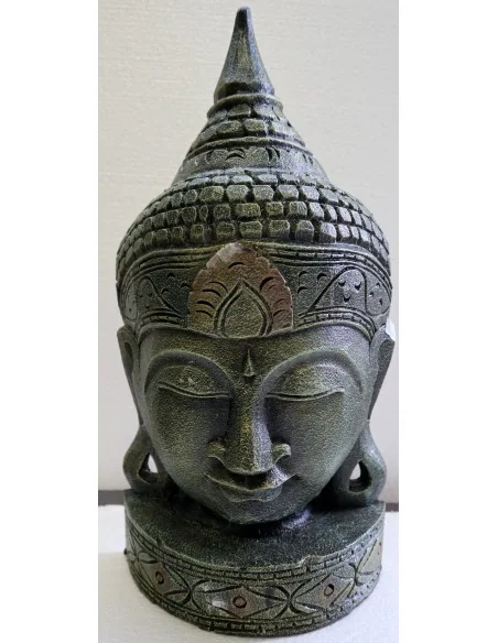 Testa di Buddha in legno decorata e dipinta a mano cm 50h Verde argento