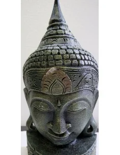 Testa di Buddha in legno decorata e dipinta a mano cm... 2