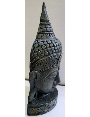 Testa di Buddha in legno decorata e dipinta a...