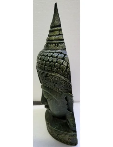 Testa di Buddha in legno decorata e dipinta a...