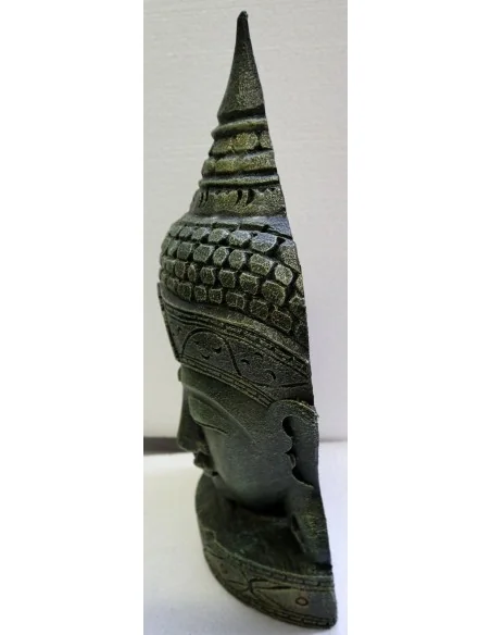 Testa di Buddha in legno decorata e dipinta a mano cm 50h Verde argento