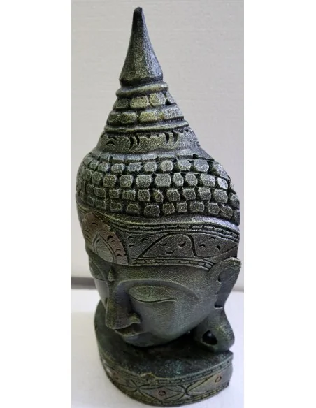 Testa di Buddha in legno decorata e dipinta a mano cm 50h Verde argento
