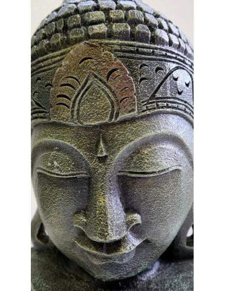 Testa di Buddha in legno decorata e dipinta a mano cm 50h Verde argento