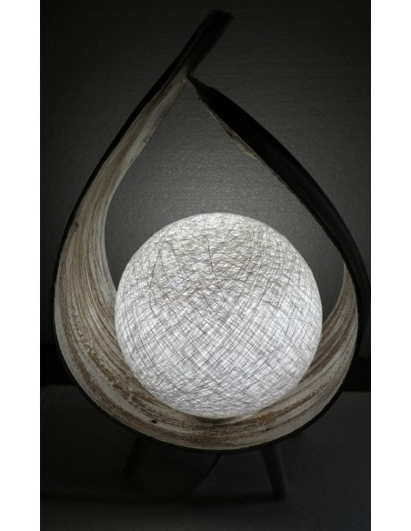 Lampada abatjour in foglia di cocco chiusa bianca decapata palla di cotone a sfera bianca cm 25x13x32h