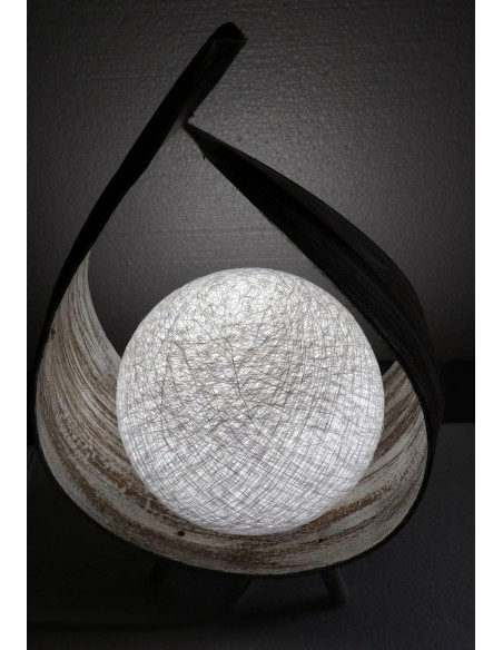 Lampada abatjour in foglia di cocco chiusa bianca decapata palla di cotone a sfera bianca cm 25x13x32h