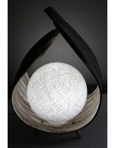 Lampada abatjour in foglia di cocco chiusa bianca decapata palla di cotone a sfera bianca cm 25x13x32h