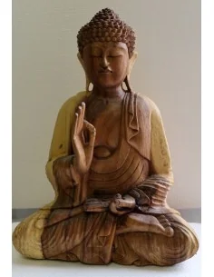 Buddha scultura il legno massello noce indiano o suar cm...