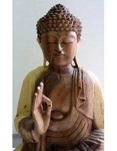 Buddha scultura il legno massello noce indiano o suar cm... 2