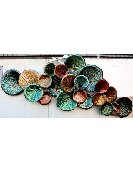 Pannello in metallo floreale edera in foglie creato e colorato mano cm 170x70x20