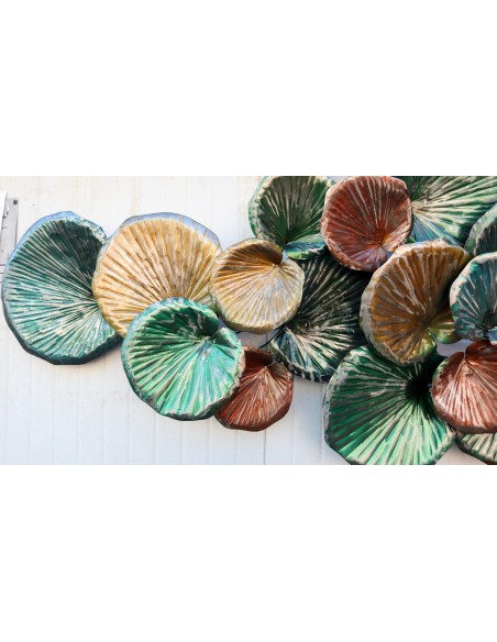 Pannello in metallo floreale edera in foglie creato e colorato mano cm 170x70x20