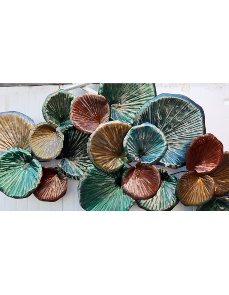 Pannello in metallo floreale edera in foglie creato e colorato mano cm 170x70x20