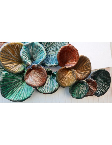 Pannello in metallo floreale edera in foglie creato e colorato mano cm 170x70x20