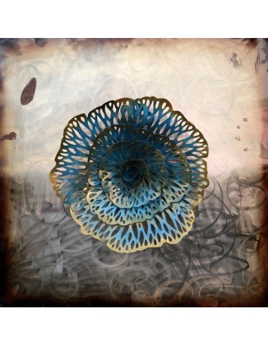 Quadro dipinto in metallo con fiore a rilievo...