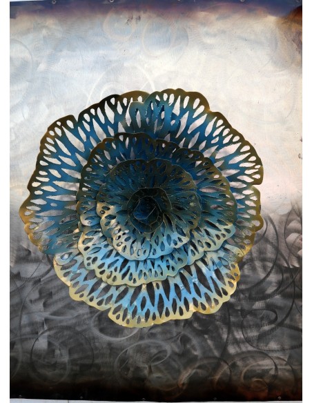 Quadro dipinto in metallo con fiore a rilievo cm 100x100 astratto